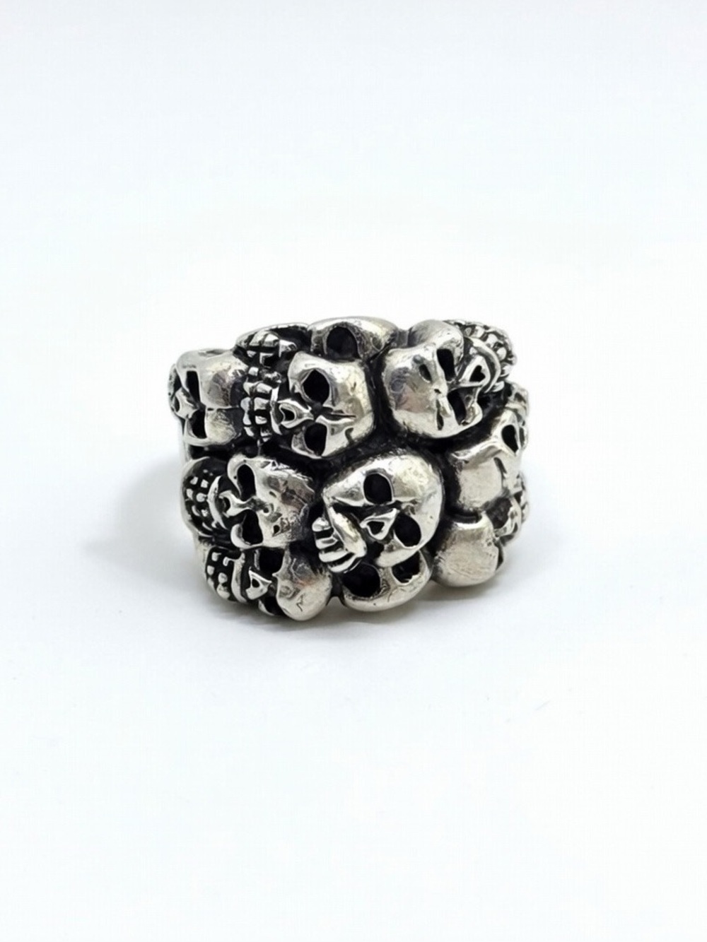 Bold Italian 925 Sterling Silver Skull Cluster Ring